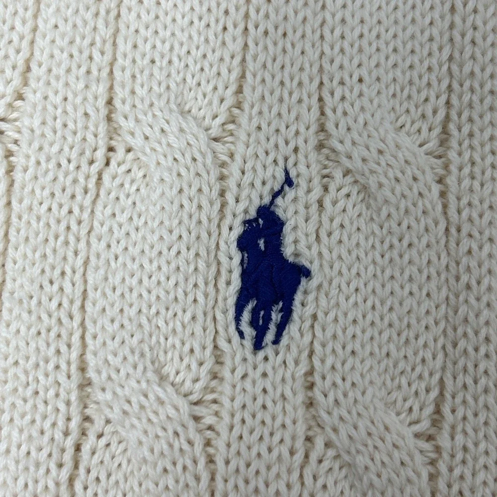 Polo Ralph Lauren Boys XL 18-20 Cream Cotton Cable Knit V-Neck Sweater Vest Kids